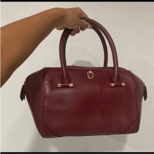 Tory Burch Burgundy Leather Bag Top Handle Satchel
